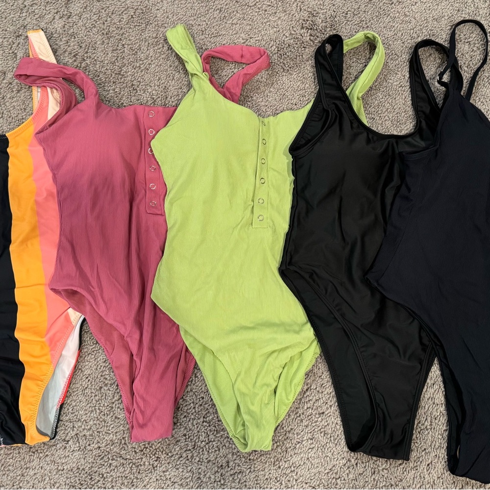 One Piece Swimsuit Set - Pink, Green, Black